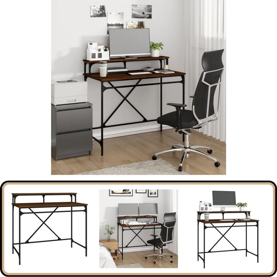 VidaXL Bureau 100x50x90 cm Bruin Eiken Hout & IJzer Industriele Bureau Houten Bureau Metalen Bureau Kantoormeubilair Thuiswerkplek