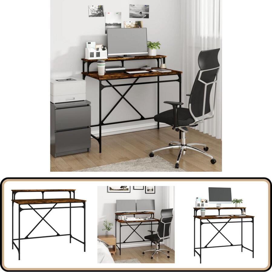 VidaXL Bureau 100x50x90 cm Gerookt eiken Industriele Bureau Houten Bureau Met Plank Computer Bureau Kantoormeubilair