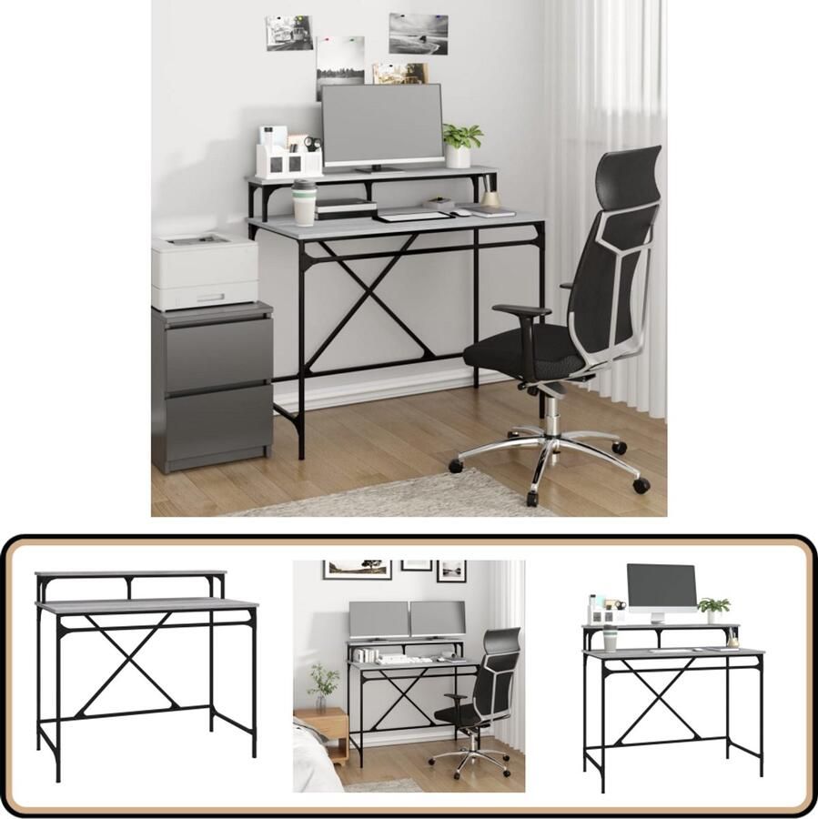 The Living Store Bureau 100x50x90 cm bewerkt hout en ijzer grijs sonoma eiken Schrijfbureau Industrieel Bureau Houten Bureau Grijze Bureau Computer Bureau - Foto 2