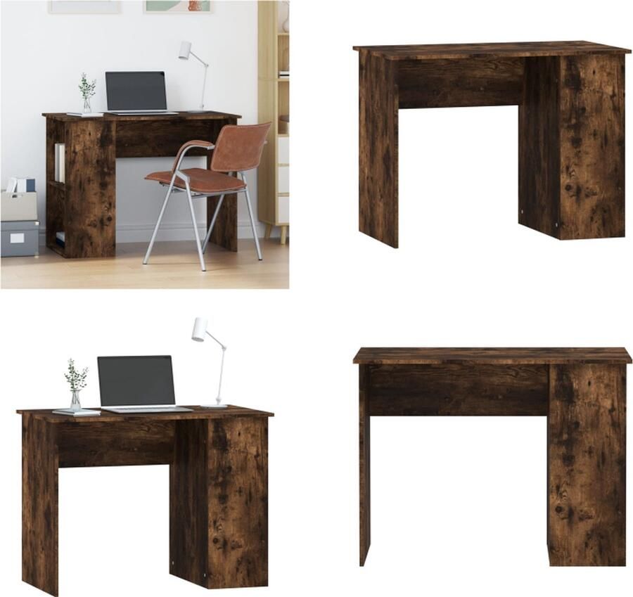 VidaXL Bureau 100x55x75 cm bewerkt hout gerookt eikenkleurig Bureau Bureaus Computerbureau Computertafel - Foto 2