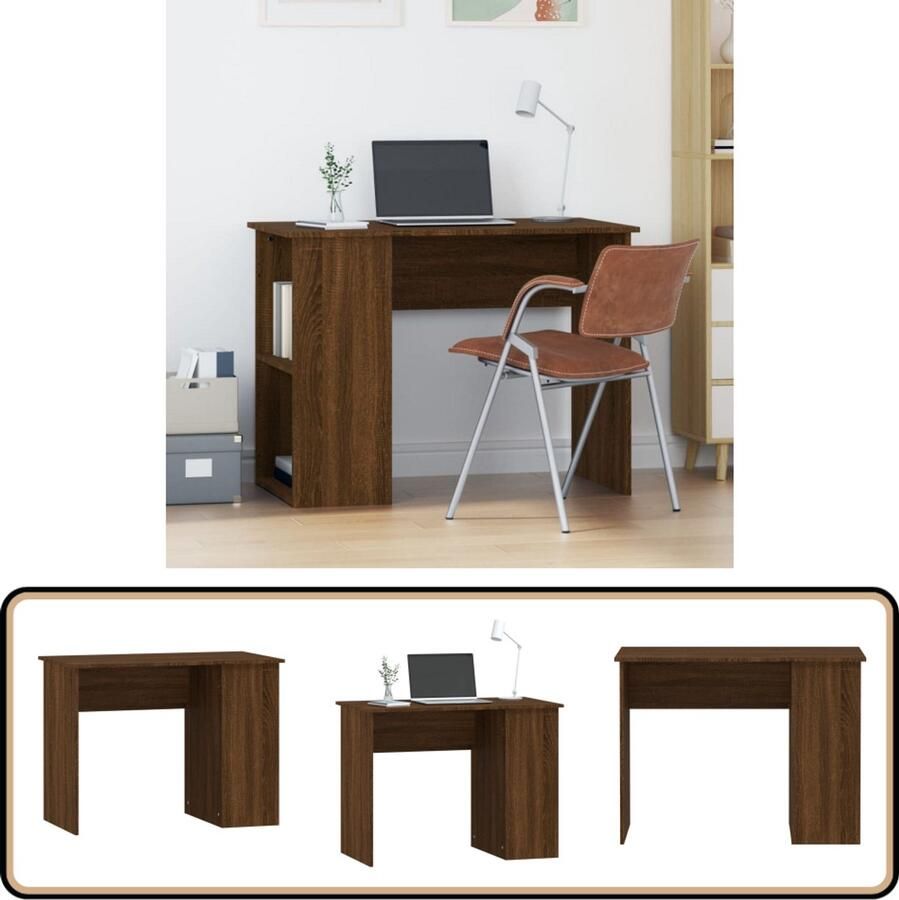 VidaXL Bureau 100x55x75 cm Bewerkte Hout Bruineik Kantoormeubilair Bureau Computerbureau Houten Bureau Brown Oak