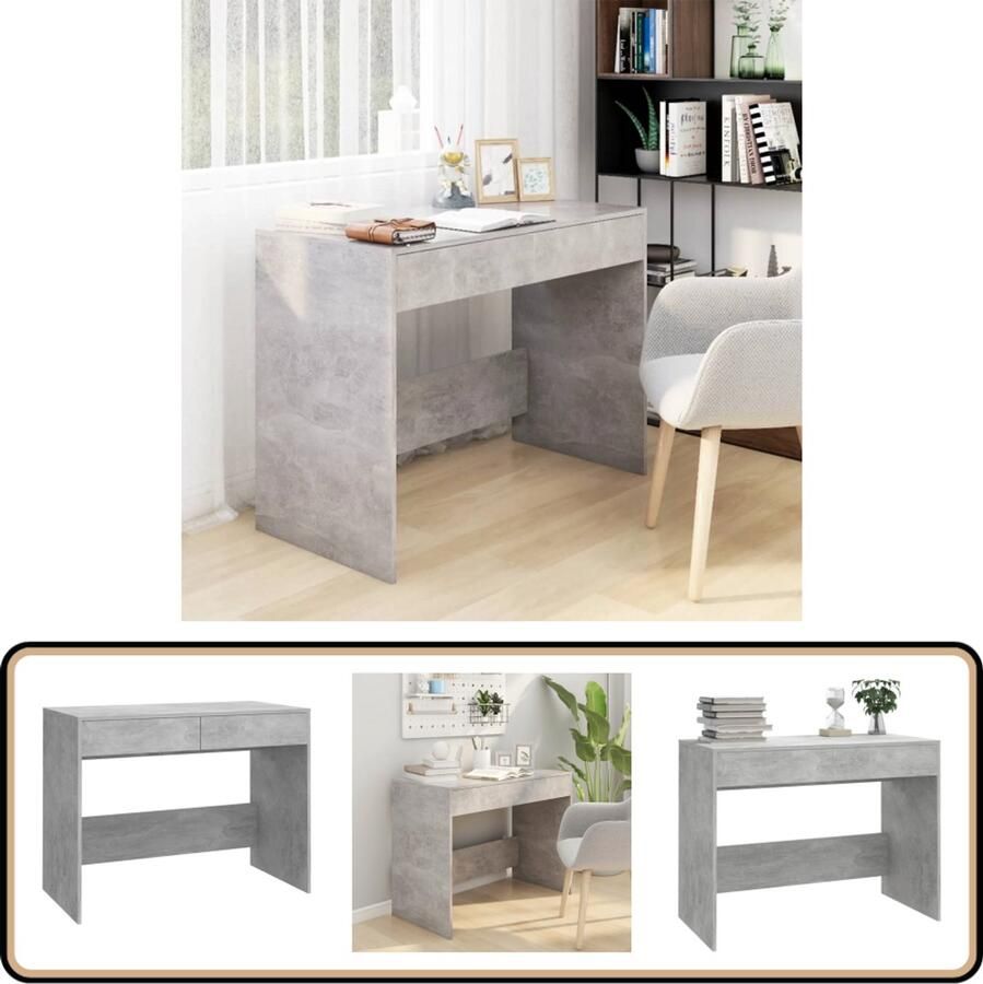 The Living Store Bureau X Betongrijs 101x50x76.5 cm Stevige en stabiele werktafel met 2 lades en gemakkelijk schoon te maken Kantoormeubel Bureau Werkblad Houten Bureau Grijze Bureau