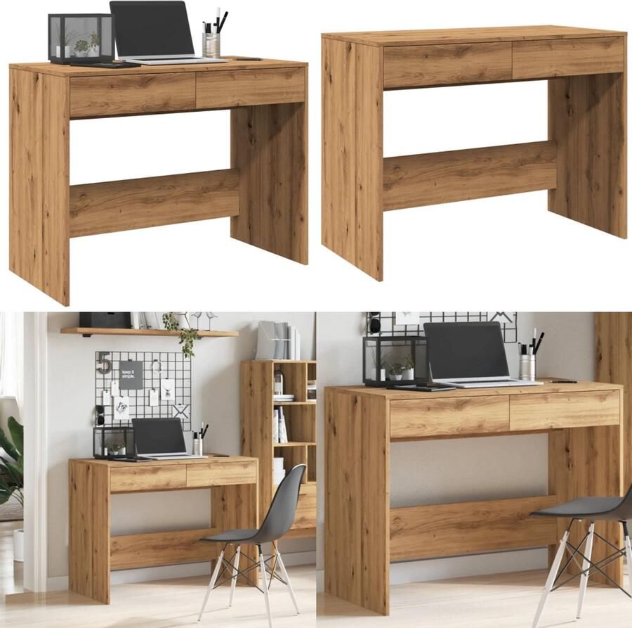 VidaXL Bureau 101x50x76 5 cm bewerkt hout artisanaal eikenkleur Bureau Bureaus Bureau