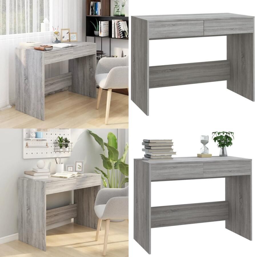 VidaXL Bureau 101x50x76 5 cm bewerkt hout grijs sonoma eikenkleurig Bureau Bureaus Werktafel Computerbureau