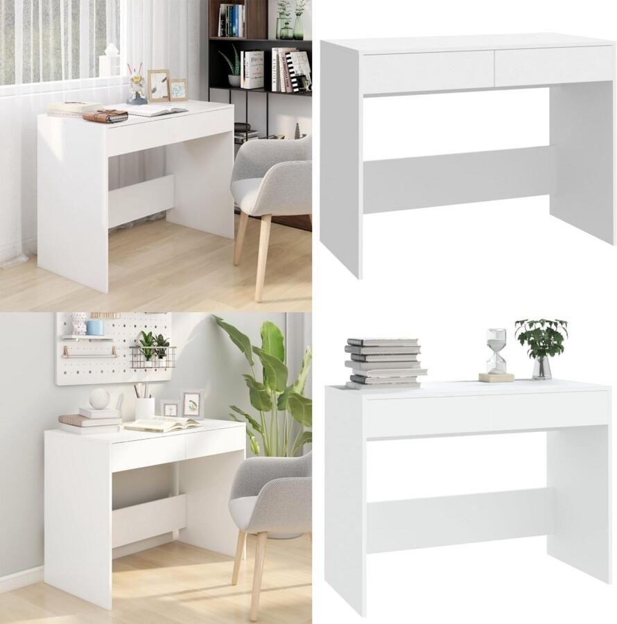 The Living Store Werktafel Bureau Wit 101 x 50 x 76.5 cm Stevige Constructie Werktafel Bureau Computerbureau Houten Bureau Wit Bureau - Foto 2