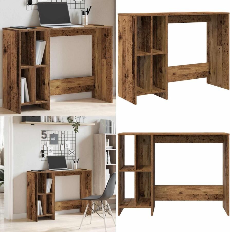 VidaXL Bureau 102 5x35x75 cm bewerkt hout oud houtkleurig Bureau Bureaus Laptoptafel Computertafel