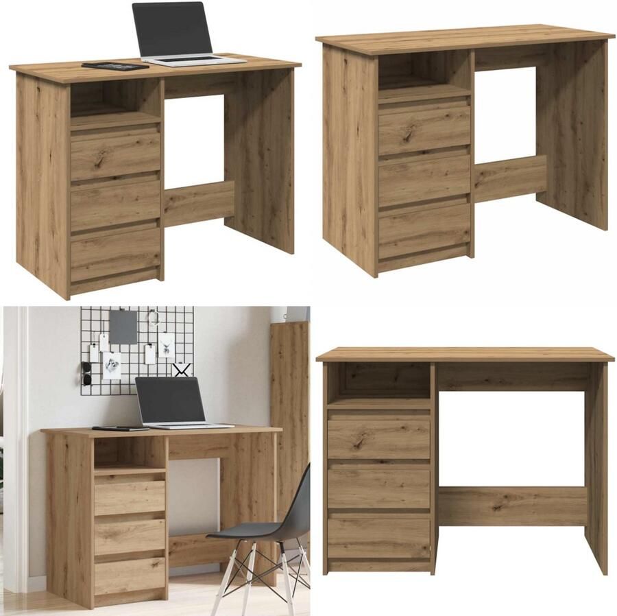 VidaXL Bureau 102x50x75 cm bewerkt hout artisanaal eikenkleurig Bureau Bureaus Schrijftafel Buro