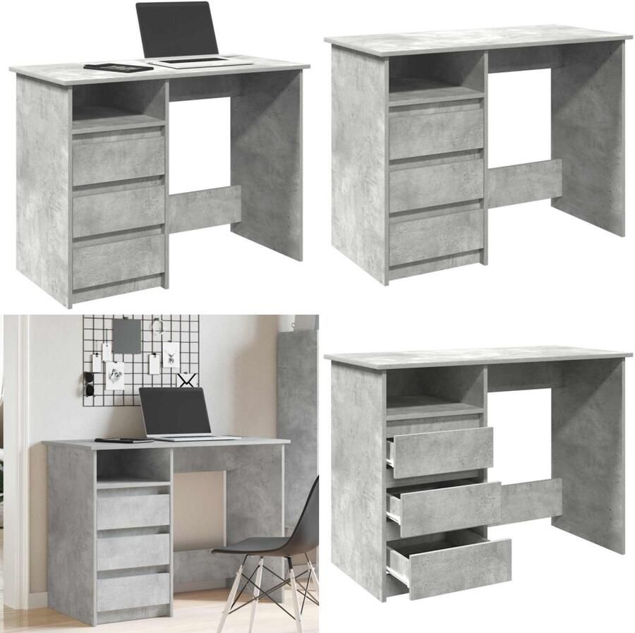 VidaXL Bureau 102x50x75 cm bewerkt hout betongrijs Bureau Bureaus Schrijftafel Buro
