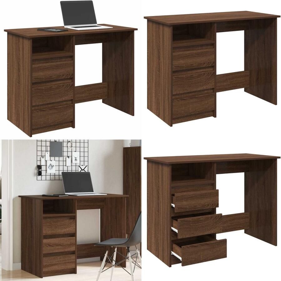 VidaXL Bureau 102x50x75 cm bewerkt hout bruin eikenkleurig Bureau Bureaus Schrijftafel Buro