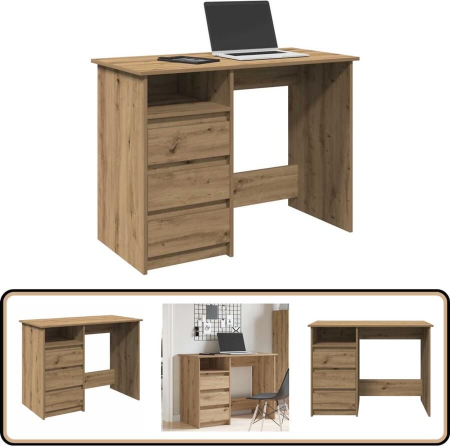 VidaXL Bureau 102x50x75 cm Bewerkt Hout Eiken Bureau Bureaus Schrijftafel Buro
