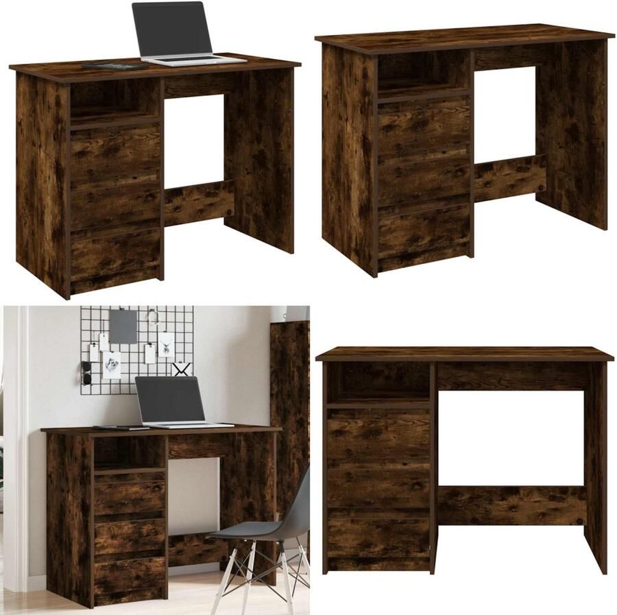 VidaXL Bureau 102x50x75 cm bewerkt hout gerookt eikenkleurig Bureau Bureaus Schrijftafel Buro
