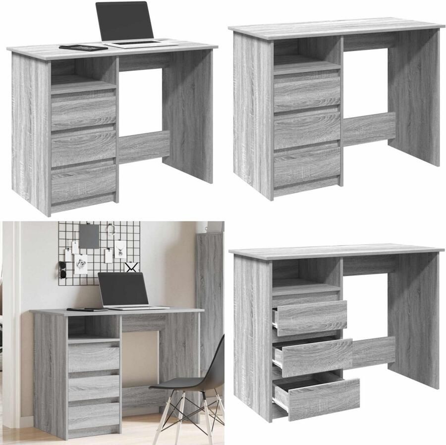 VidaXL Bureau 102x50x75 cm bewerkt hout grijs sonoma eikenkleurig Bureau Bureaus Schrijftafel Buro