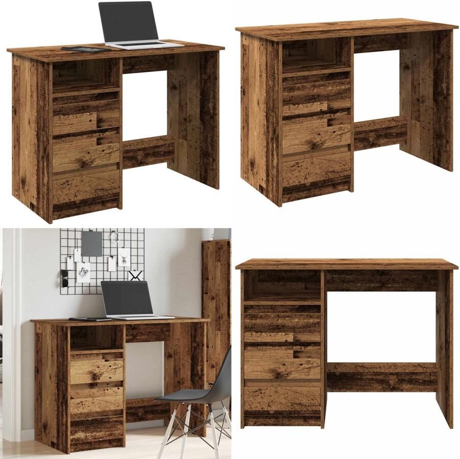 VidaXL Bureau 102x50x75 cm bewerkt hout oud houtkleurig Bureau Bureaus Schrijftafel Buro
