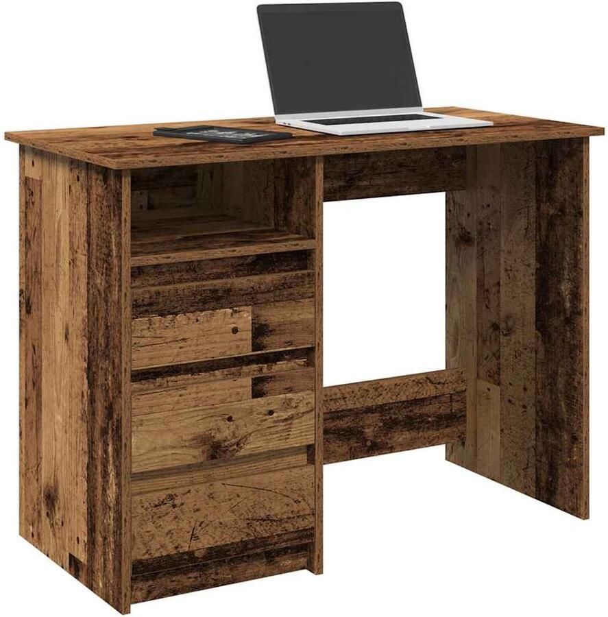 VidaXL Bureau 102x50x75 cm Bewerkt hout Oud houtkleurig Kantoormeubel Bureau Houten Bureau Studie Buro Werkplek