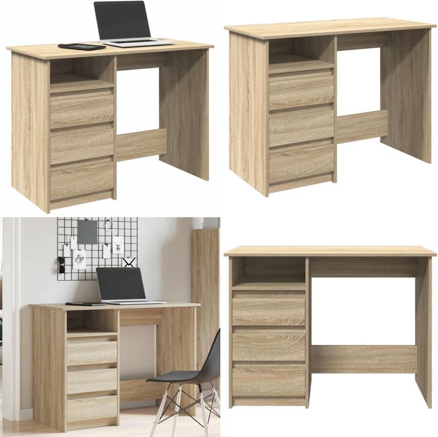 VidaXL Bureau 102x50x75 cm bewerkt hout sonoma eikenkleurig Bureau Bureaus Schrijftafel Buro
