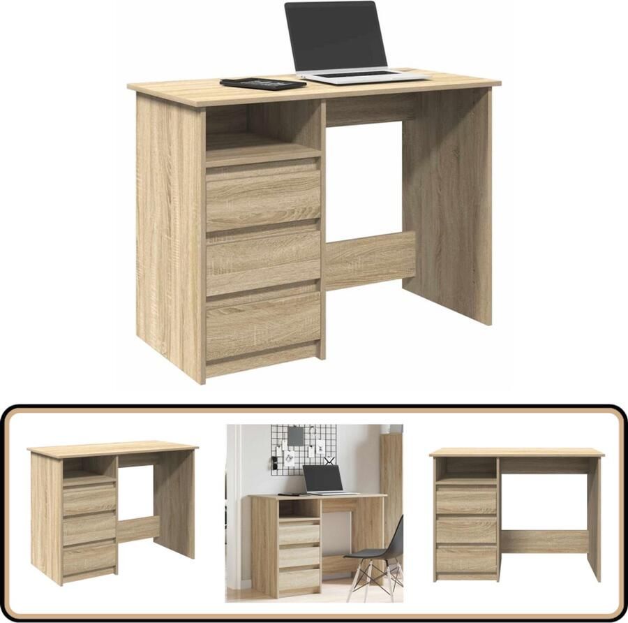 VidaXL Bureau 102x50x75 cm Sonoma eikenhout Kantoormeubel Bureau Houten Bureau Sonomaneiken Werkstation