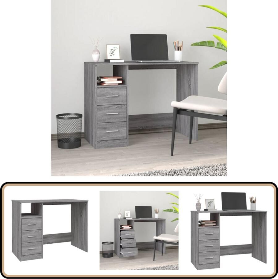 VidaXL Bureau 102x50x76 cm Grijs Sonoma Eiken Kantoormeubilair Bureau Modern Bureau Houten Bureau Grijze Bureau Met Lades