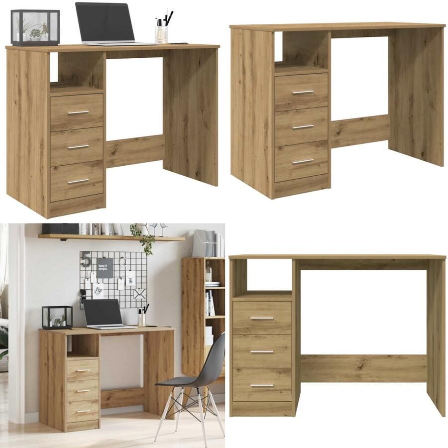 VidaXL Bureau 102x76x50 cm bewerkt hout artisanaal eikenkleur Bureau Bureaus Schrijftafel Buro