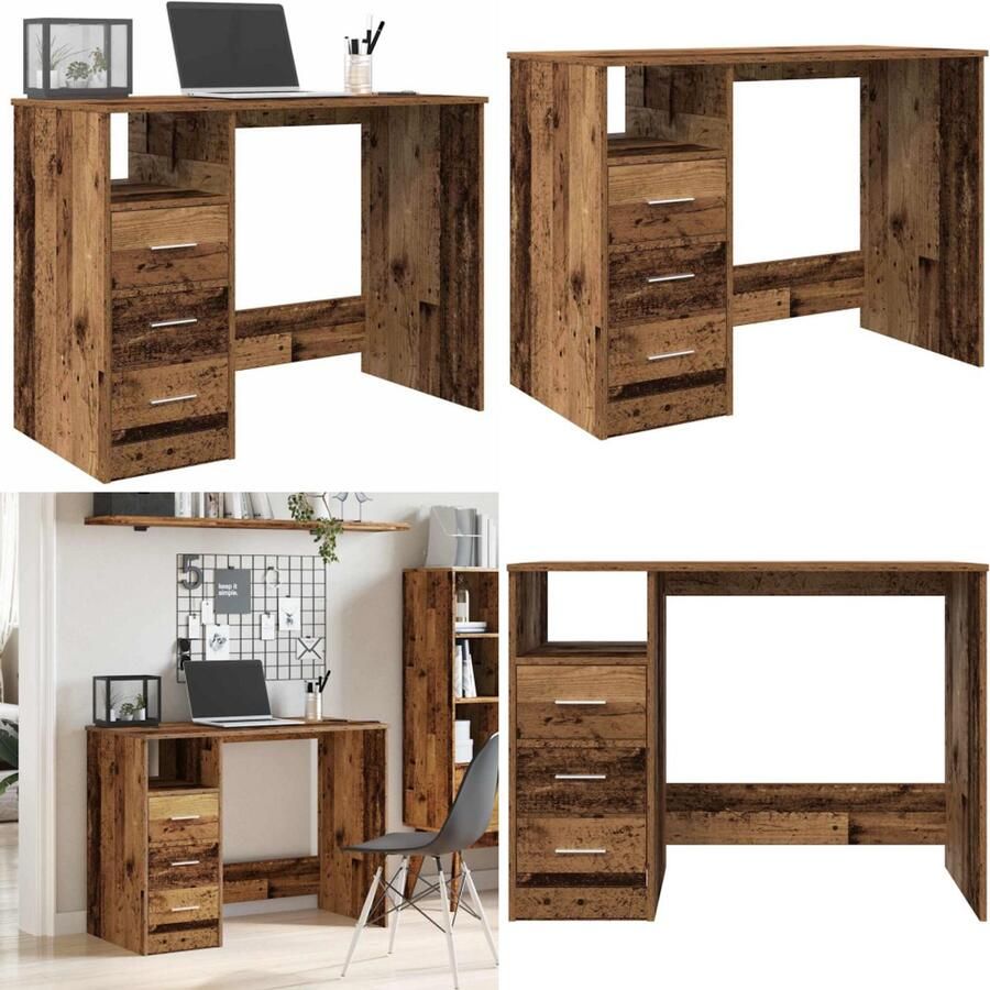 VidaXL Bureau 102x76x50 cm bewerkt hout oud houtkleurig Bureau Bureaus Schrijftafel Buro