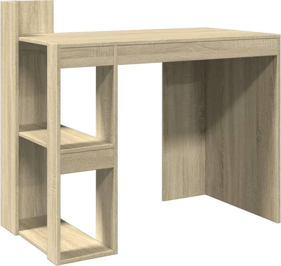 The Living Store Bureau Sonoma Eiken Bewerkt hout 103.5 x 56.5 x 94 cm Ruimtebesparend Kantoor Bureau Wit Houten Bureau Ergonomisch Bureau Ruime Bureau