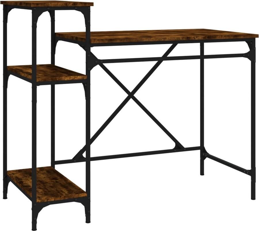 VidaXL The Living Store IndustriÃle Schrijftafel 105 x 50 x 90 cm gerookt eiken Opbergruimte Ruim tafelblad Industriele Bureaus Schrijfbureau Robuust Bureau Vintage Bureau Metalen Bureau - Foto 2