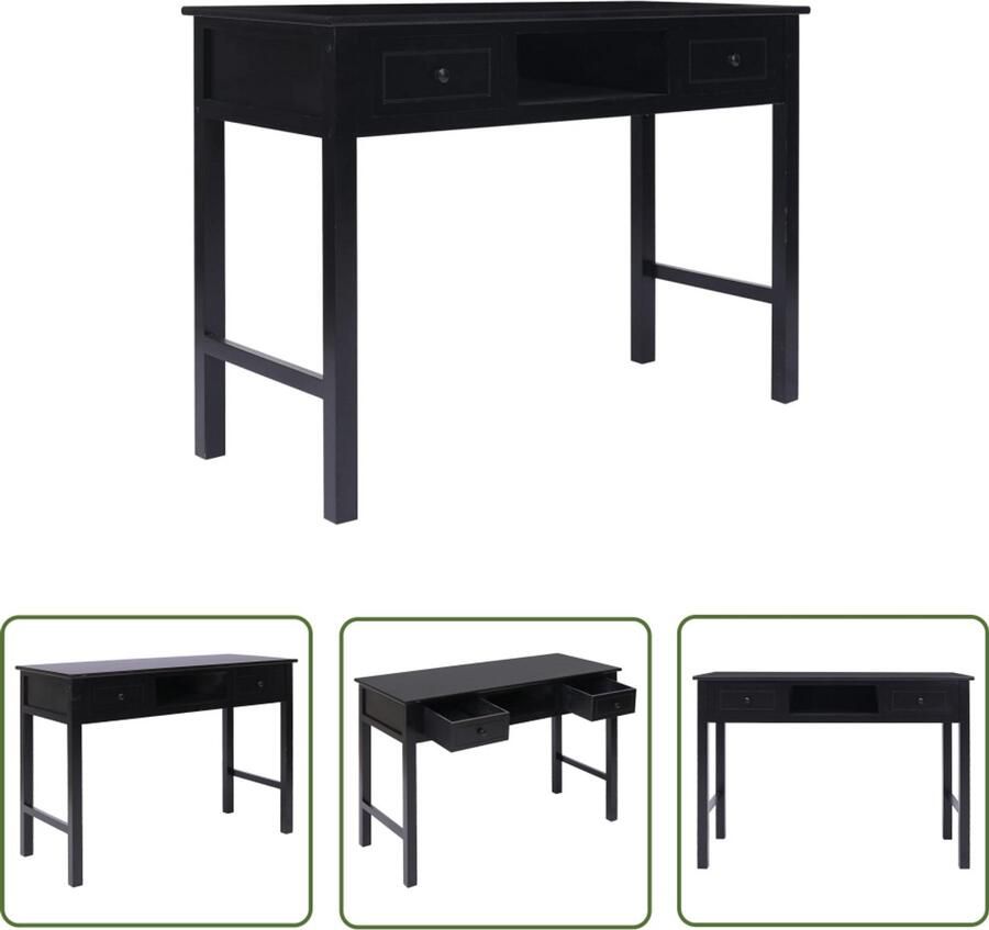 VidaXL Bureau 108x45x76 cm Massief hout Zwart Houten Bureau Zwart Schrijfbureau Home Office Paulownia Hout Compact Bureau