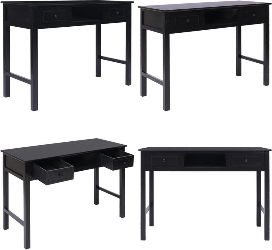 VidaXL Bureau 108x45x76 cm massief paulowniahout zwart Bureau Bureaus Houten Bureau Schrijftafel