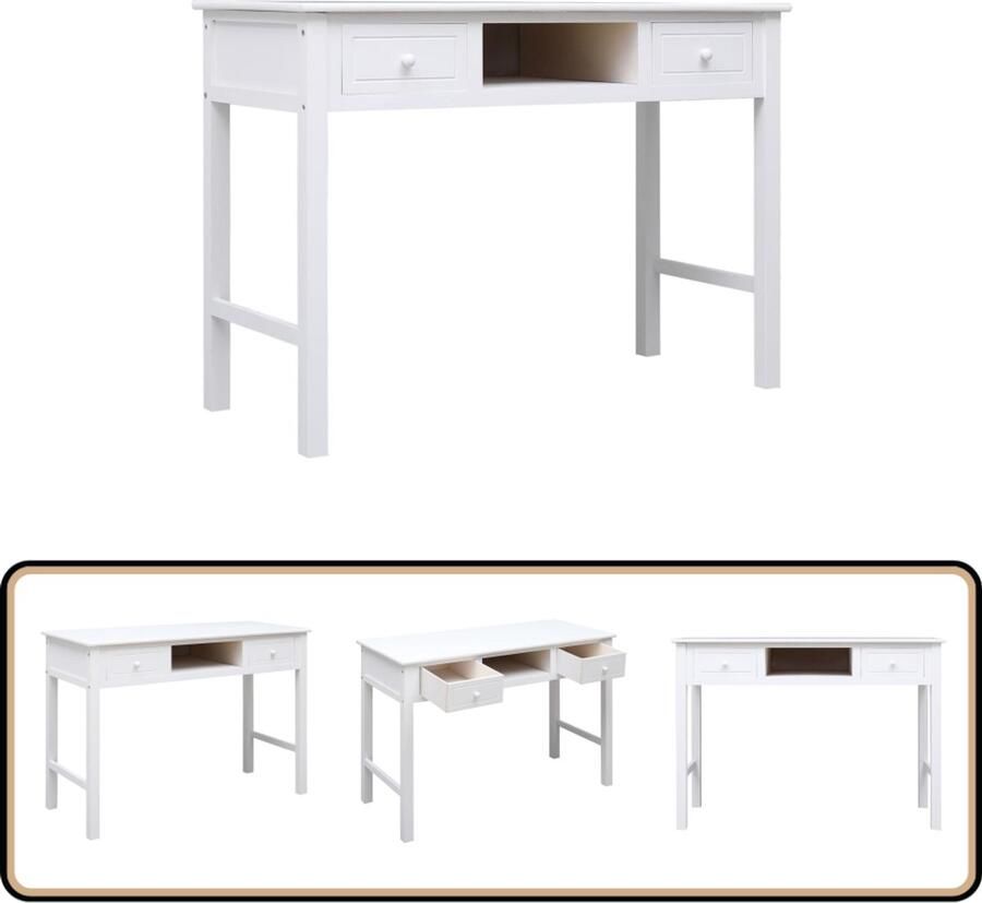 VidaXL Bureau 108x45x76 cm Paulowniahout Wit Stijlvol Bureau Praktisch Bureau Houten Bureau Paulownia Hout Bureau Witte Bureau