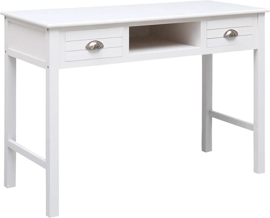 VidaXL Bureau 108x45x76 cm Wit Massief Hout Stuurtafel Schrijfbureau Home Office Paulownia Hout Witte Tafel