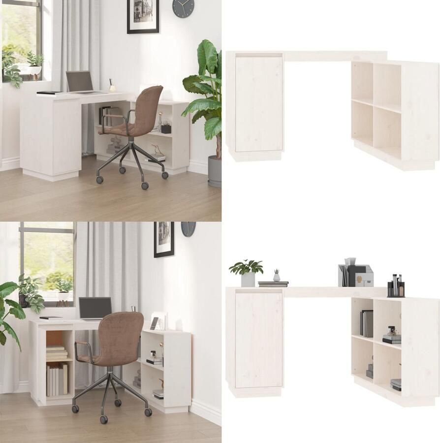 VidaXL Bureau 110x50x75 cm massief grenenhout wit Bureau Bureaus Houten Bureau Schrijftafel