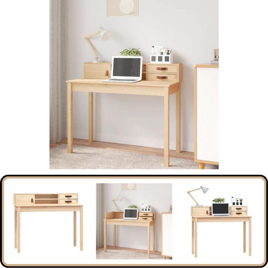 VidaXL Bureau 110x50x93 cm Massief Grenenhout Kantoormeubilair Bureau Houten Bureau Schrijfblad Studiemeubel