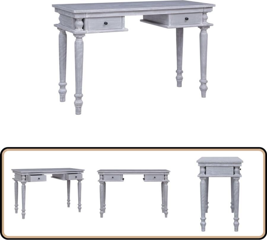 VidaXL Bureau 115x50x78 cm Massief Mahoniehout Bureau Houten Bureau Vintage Bureau Mid Century Modern Bureau Grijze Bureau