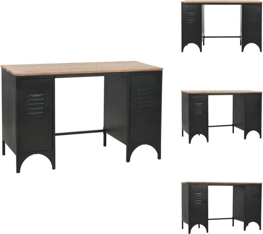 VidaXL -Bureau-120x50x76-cm-massief-vurenhout-en-staal