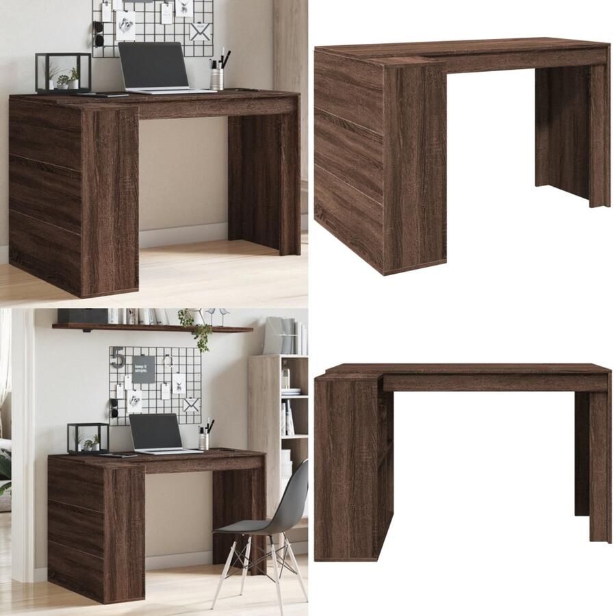 VidaXL Bureau 123 5x73 5x75 cm bewerkt hout bruin eikenkleurig Bureau Bureaus Laptoptafel Computertafel
