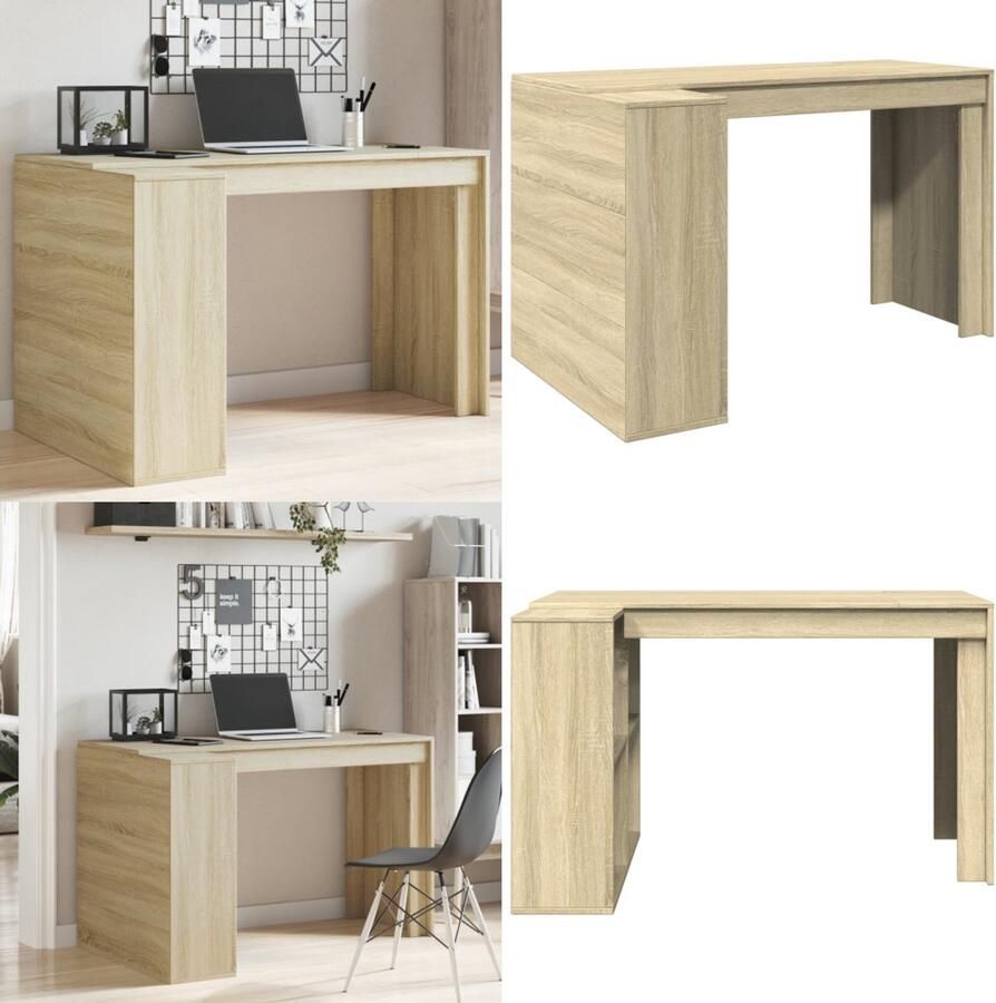 VidaXL Bureau 123 5x73 5x75 cm bewerkt hout sonoma eikenkleurig Bureau Bureaus Laptoptafel Computertafel