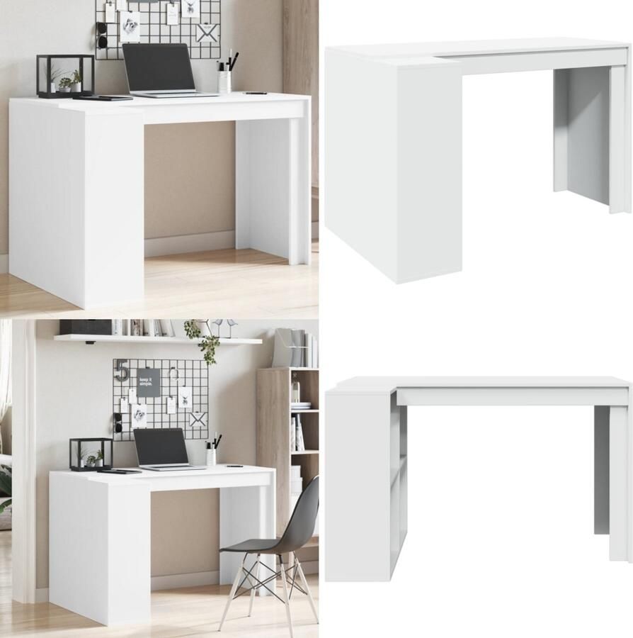 VidaXL Bureau 123 5x73 5x75 cm bewerkt hout wit Bureau Bureaus Laptoptafel Computertafel