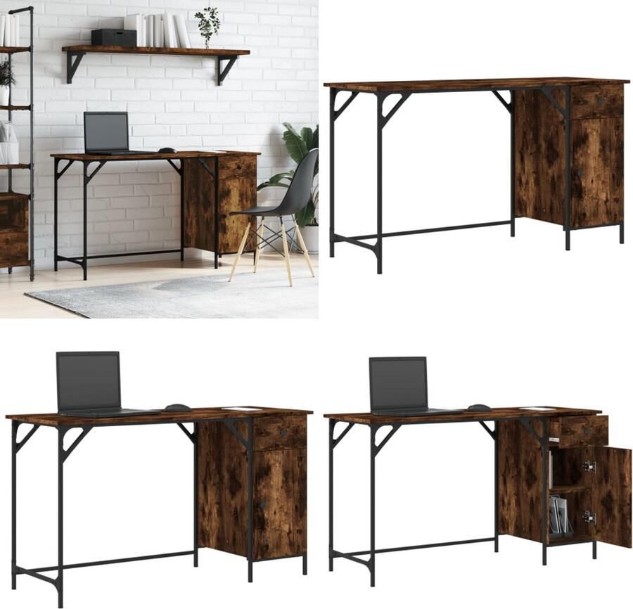 The Living Store Bureau Smoked Oak 131x48x75 cm Duurzaam hout metaal Opbergruimte Stabiel Makkelijk te reinigen Wandbevestiging vereist Legal documents beschikbaar