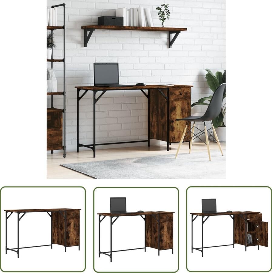 The Living Store Bureau Smoked Oak 131x48x75 cm Duurzaam hout metaal Opbergruimte Stabiel Makkelijk te reinigen Wandbevestiging vereist Legal documents beschikbaar - Foto 2