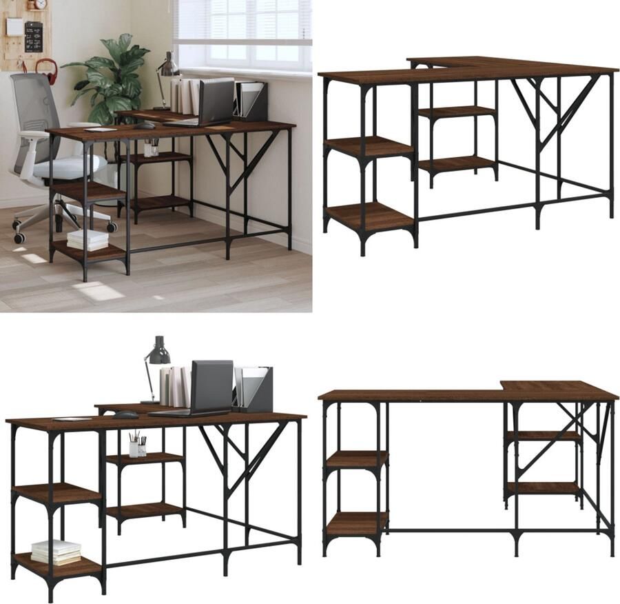 VidaXL Bureau 139x139x75 cm bewerkt hout bruin eikenkleur Bureau Bureaus Laptoptafel Computertafel