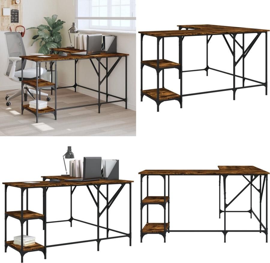 VidaXL Bureau 139x139x75 cm bewerkt hout gerookt eikenkleurig Bureau Bureaus Laptoptafel Computertafel