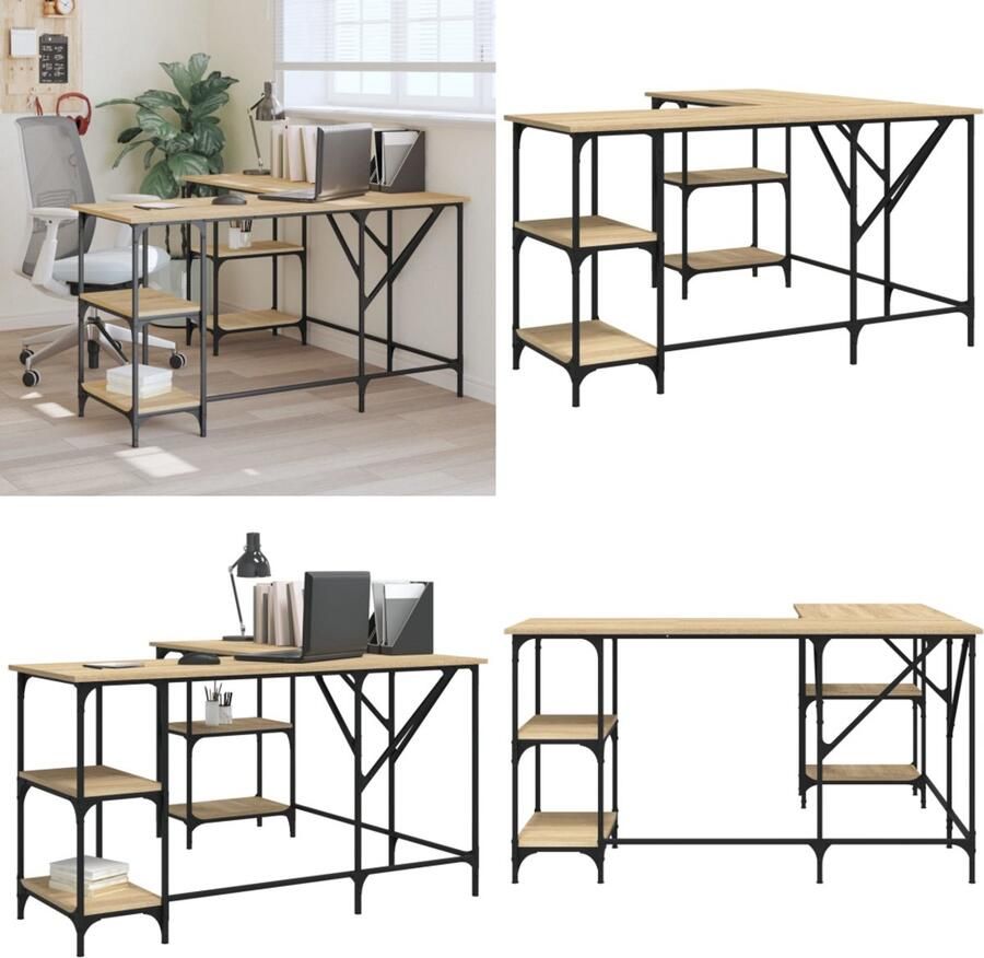 VidaXL Bureau 139x139x75 cm bewerkt hout sonoma eikenkleurig Bureau Bureaus Laptoptafel Computertafel