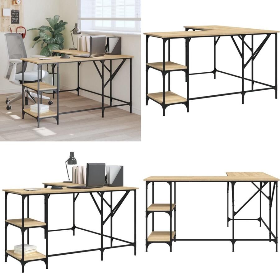 VidaXL Bureau 139x139x75 cm bewerkt hout sonoma eikenkleurig Bureau Bureaus Laptoptafel Computertafel