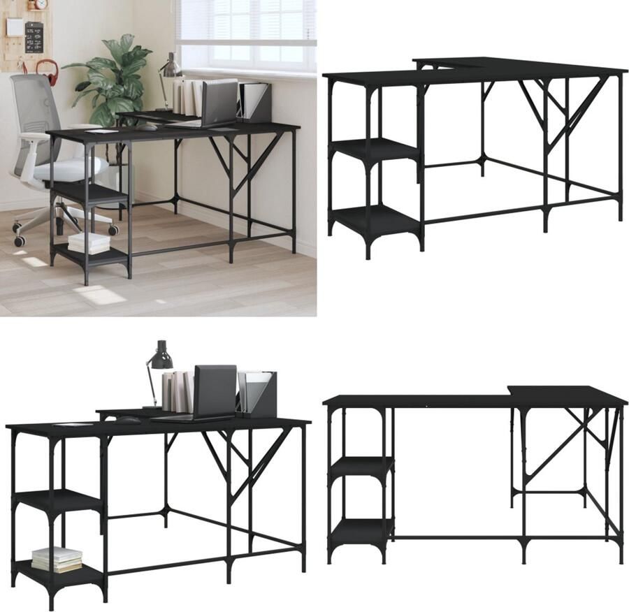 VidaXL Bureau 139x139x75 cm bewerkt hout zwart Bureau Bureaus Laptoptafel Computertafel