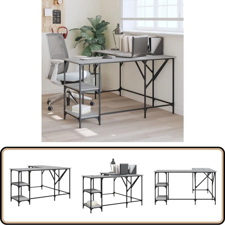 VidaXL Bureau 139x139x75 cm Grijs Sonoma Eiken Kantoormeubilair Bureau Laptop Tafel Computer Tafel L-vormig Bureau