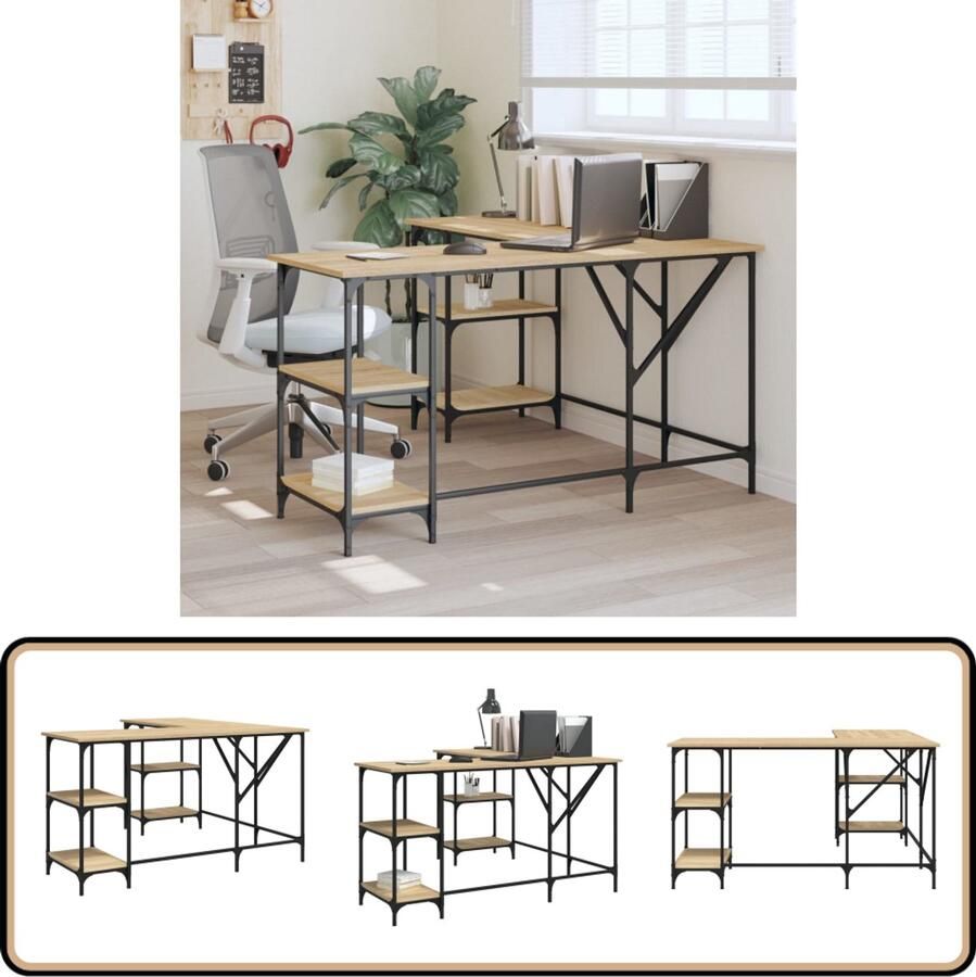 VidaXL Bureau 139x139x75 cm Sonoma Eiken Hout Bureau Werkstation Houten Bureau L-vormig Bureau Sonoma Eiken Industrieel Bureau Computer Bureau
