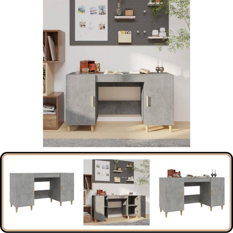 The Living Store Bureau 140x50x75 cm bewerkt hout betongrijs Kantoormeubilair Bureau Houten Bureau Grijs Bureau Compact Bureau - Foto 2