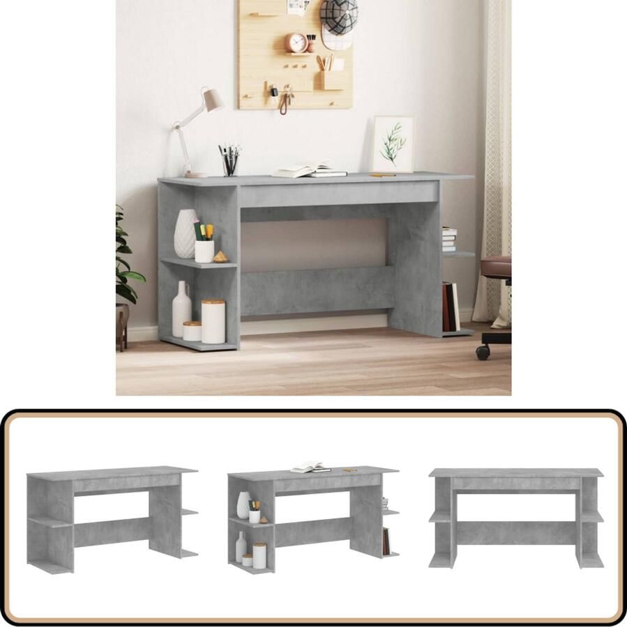 VidaXL Bureau 140x50x75 cm Betongrijs Hout Bureau Bureaus Laptoptafel Computertafel