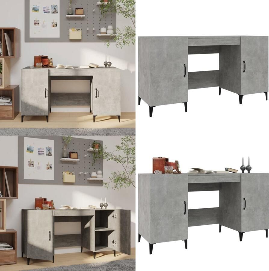 VidaXL Bureau 140x50x75 cm bewerkt hout betongrijs Bureau Bureaus Schrijftafel Buro - Foto 2