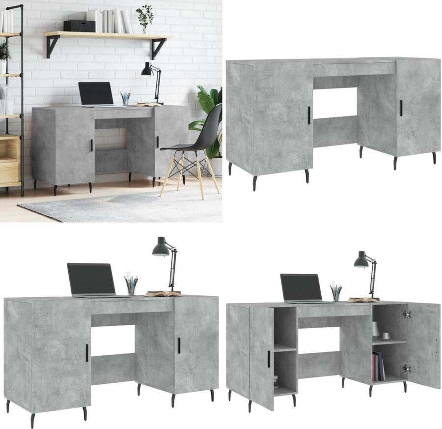VidaXL Bureau 140x50x75 cm bewerkt hout betongrijs Bureau Bureaus Schrijftafel Buro - Foto 3