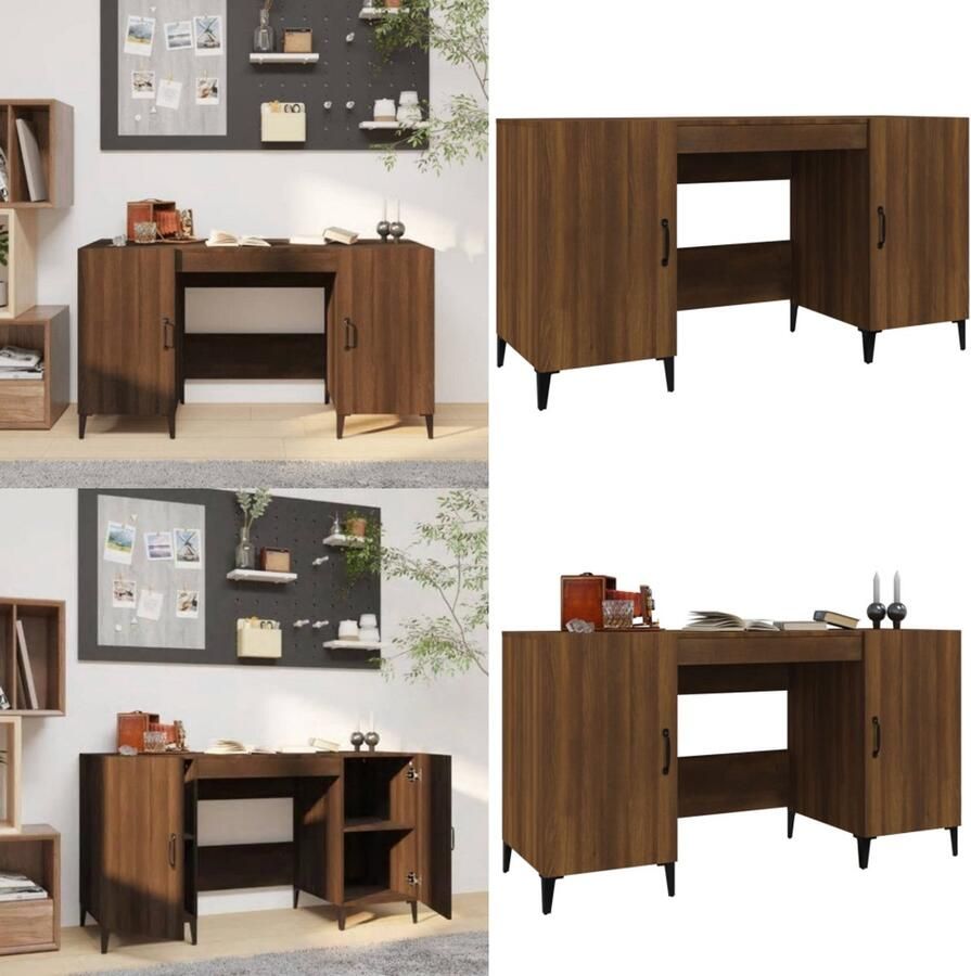 VidaXL Bureau 140x50x75 cm bewerkt hout bruin eikenkleur Bureau Bureaus Schrijftafel Buro